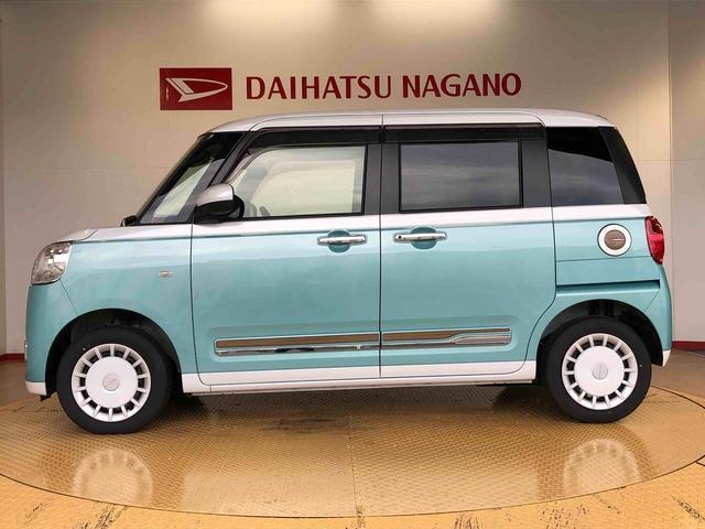 ムーヴキャンバスストライプスGターボ4WD ターボ 両側電動スライドドア オートライト 衝突被害軽減システム 横滑り防止機能 シートヒーター プッシュスタート スマートキー オートエアコン アイドリングストップ ABS(長野県)の中古車
