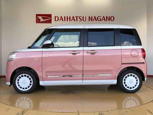 ムーヴキャンバスストライプスG2WD 両側電動スライドドア オートライト 衝突被害軽減システム 横滑り防止機能 プッシュスタート スマートキー オートエアコン 電動格納ドアミラー アイドリングストップ ABS(長野県)の中古車