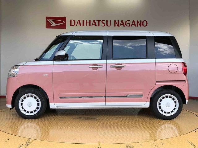 ムーヴキャンバスストライプスＧ２ＷＤ　両側電動スライドドア　オートライト　衝突被害軽減システム　横滑り防止機能　プッシュスタート　スマートキー　オートエアコン　電動格納ドアミラー　アイドリングストップ　ＡＢＳ（長野県）の中古車