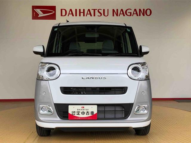 ムーヴキャンバスストライプスＧターボ４ＷＤ　ターボ　　両側電動スライドドア　オートライト　衝突被害軽減システム　横滑り防止機能　シートヒーター　プッシュスタート　スマートキー　オートエアコン　アイドリングストップ　ＡＢＳ（長野県）の中古車