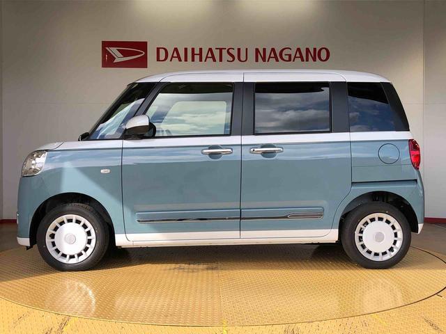 ムーヴキャンバスストライプスG4WD 両側電動スライドドア オートライト 衝突被害軽減システム 横滑り防止機能 シートヒーター プッシュスタート スマートキー オートエアコン 電動格納ドアミラー アイドリングストップ ABS(長野県)の中古車