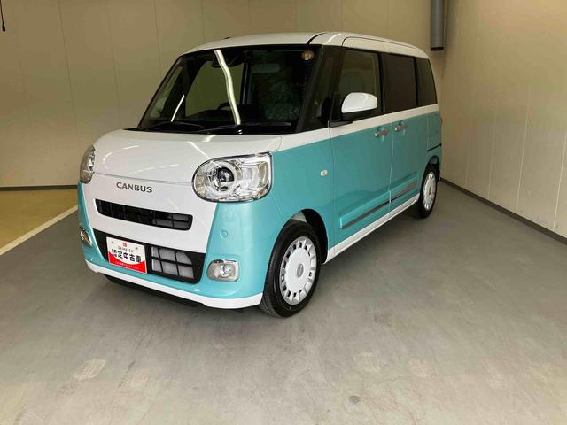 ムーヴキャンバスストライプスＧターボ／両側パワースライドドアナビ　バックモニター　ドライブレコーダー　両側パワースライドドア　プッシュボタンスタート　キーフリー　２トーン　ＬＥＤ　ホッとカップホルダー　置きラクボックス　１４インチホイールキャップ（三重県）の中古車