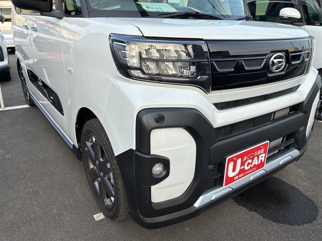 タントファンクロスターボ　　電動パーキングブレーキ　１年間無料保証元試乗車　コーナーセンサー　盗難警報装置　衝突軽減　車線逸脱警告　電動格納ドアミラー　シートヒーター付き　衝突安全ボディ　Ａライト　１オーナー　ルーフレール　キーフリーシステム　ターボ車　バックカメラ（三重県）の中古車