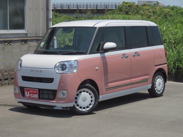 ムーヴキャンバスストライプスＧ　届出済未使用車　バックカメラ　１年間無料保証試乗車ＵＰ　追突軽減ブレーキ　ＩＳＴＯＰ　コーナーセンサー　電格ミラー　ＬＥＤライト　車線逸脱警告　運転席・助手席シートヒーター　両側パワースライドドア　オートエアコン　電動パーキングブレーキ（三重県）の中古車