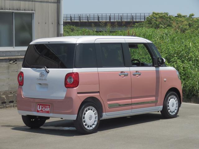 ムーヴキャンバスストライプスＧ　届出済未使用車　バックカメラ　１年間無料保証試乗車ＵＰ　追突軽減ブレーキ　ＩＳＴＯＰ　コーナーセンサー　電格ミラー　ＬＥＤライト　車線逸脱警告　運転席・助手席シートヒーター　両側パワースライドドア　オートエアコン　電動パーキングブレーキ（三重県）の中古車