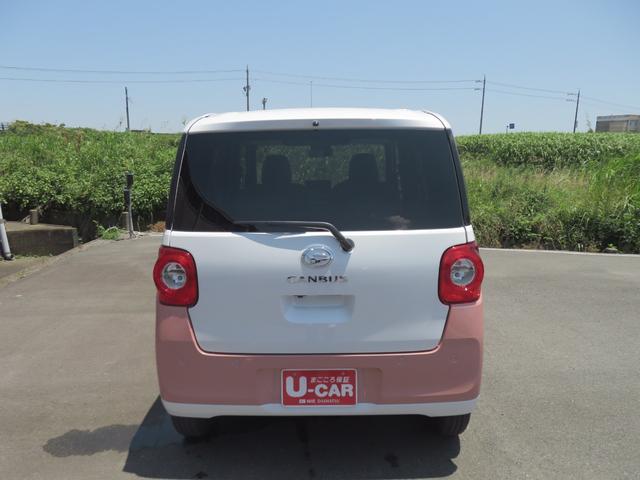 ムーヴキャンバスストライプスＧ　届出済未使用車　バックカメラ　１年間無料保証試乗車ＵＰ　追突軽減ブレーキ　ＩＳＴＯＰ　コーナーセンサー　電格ミラー　ＬＥＤライト　車線逸脱警告　運転席・助手席シートヒーター　両側パワースライドドア　オートエアコン　電動パーキングブレーキ（三重県）の中古車