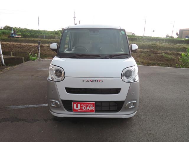 ムーヴキャンバスストライプスＧ　　　　電動パーキングブレーキ　１年間無料保証全周囲モニター　試乗車ＵＰ　追突軽減ブレーキ　ＩＳＴＯＰ　電格ミラー　ＬＥＤライト　助手席エアバック　車線逸脱警告　シートヒータ　オートＬＥＤ　コーナーセンサー　キーフリー　オートエアコン（三重県）の中古車