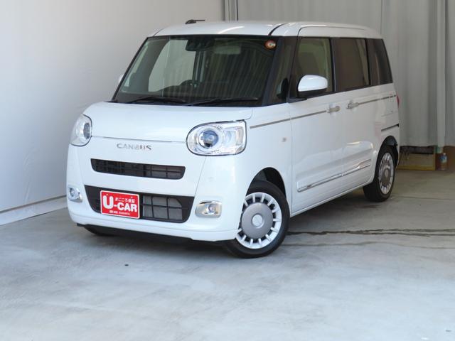 ムーヴキャンバスセオリーＧ　ｅｃｏＩＤＬＥ非装着車　　　　　　１年間無料保証ブルートゥース　衝突軽減ブレーキ　電動格納式ミラー　シートヒーター　フルセグ　衝突安全ボディ　電動パーキングブレーキ　両側パワースライドドア　パノラマカメラ　９型ディスプレイオーディオ　届出済未使用車（三重県）の中古車
