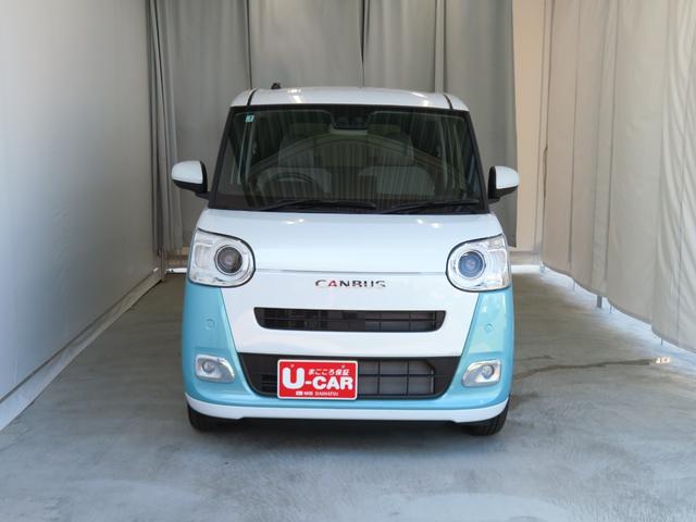 ムーヴキャンバスストライプスＧ　　届出済未使用車　キーフリー　１年間無料保証Ｂカメラ　セキュリティアラーム　プッシュスタート　ワンオーナー車　ＬＥＤライト　元試乗車　車線逸脱警報　運転席・助手席シートヒーター　両側パワースライドドア　コーナーセンサー　電動パーキングブレーキ（三重県）の中古車