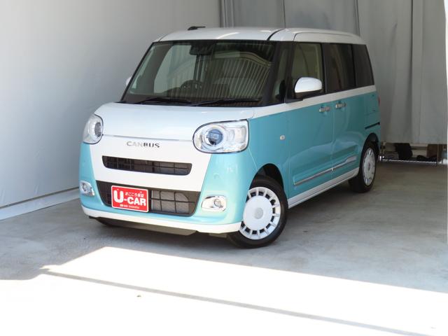 ムーヴキャンバスストライプスＧ　　届出済未使用車　キーフリー　１年間無料保証アイドルストップ　Ｂカメラ　セキュリティアラーム　プッシュスタート　Ｓヒーター　ワンオーナー車　ＬＥＤライト　元試乗車　車線逸脱警報　電動パーキングブレーキ　コーナーセンサー　両側パワースライドドア（三重県）の中古車