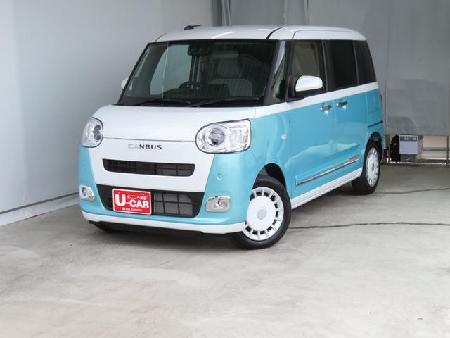 ムーヴキャンバスストライプスＧ　　届出済未使用車　キーフリー　１年間無料保証コーナーセンサー　アイドルストップ　バックカメラ　プッシュスタート　運転席・助手席シートヒーター　ワンオーナー　ＬＥＤライト　元試乗車　車線逸脱警報　両側パワースライドドア　電動パーキングブレーキ（三重県）の中古車