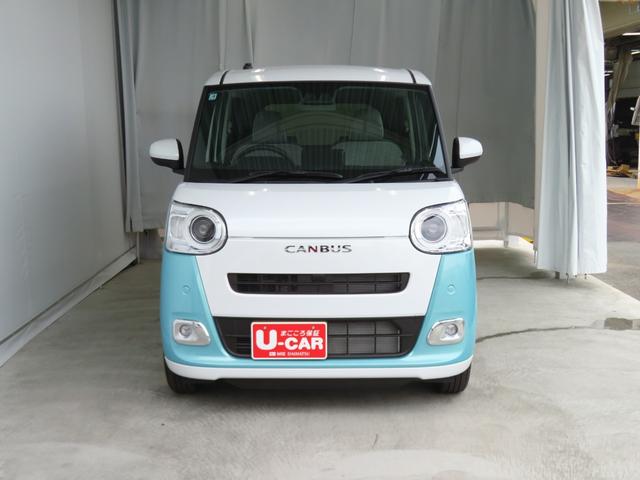 ムーヴキャンバスストライプスＧ　　届出済未使用車　キーフリー　１年間無料保証コーナーセンサー　アイドルストップ　バックカメラ　プッシュスタート　運転席・助手席シートヒーター　ワンオーナー　ＬＥＤライト　元試乗車　車線逸脱警報　両側パワースライドドア　電動パーキングブレーキ（三重県）の中古車