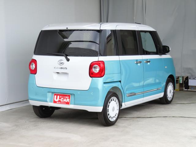 ムーヴキャンバスストライプスＧ　　届出済未使用車　キーフリー　１年間無料保証コーナーセンサー　アイドルストップ　バックカメラ　プッシュスタート　運転席・助手席シートヒーター　ワンオーナー　ＬＥＤライト　元試乗車　車線逸脱警報　両側パワースライドドア　電動パーキングブレーキ（三重県）の中古車