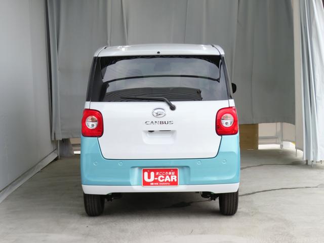 ムーヴキャンバスストライプスＧ　　届出済未使用車　キーフリー　１年間無料保証コーナーセンサー　アイドルストップ　バックカメラ　プッシュスタート　運転席・助手席シートヒーター　ワンオーナー　ＬＥＤライト　元試乗車　車線逸脱警報　両側パワースライドドア　電動パーキングブレーキ（三重県）の中古車