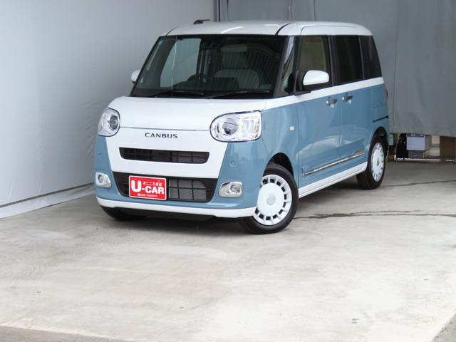 ムーヴキャンバスストライプスＧ　　届出済未使用車　キーフリー　１年間無料保証アイドルストップ　セキュリティアラーム　Ｓヒーター　ワンオーナー車　ＬＥＤライト　元試乗車　車線逸脱警報　ベンチシート　バックカメラ　電動パーキングブレーキ　両側パワースライドドア　コーナーセンサー（三重県）の中古車