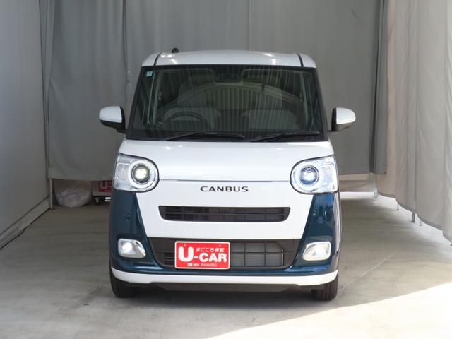 ムーヴキャンバスストライプスＧ　　届出済未使用車　キーフリー　１年間無料保証アイドルストップ　Ｂカメラ　プッシュスタート　運転席・助手席シートヒーター　ワンオーナー　ＬＥＤライト　元試乗車　電動パーキングブレーキ　コーナーセンサー　両側パワースライドドア　オートエアコン（三重県）の中古車