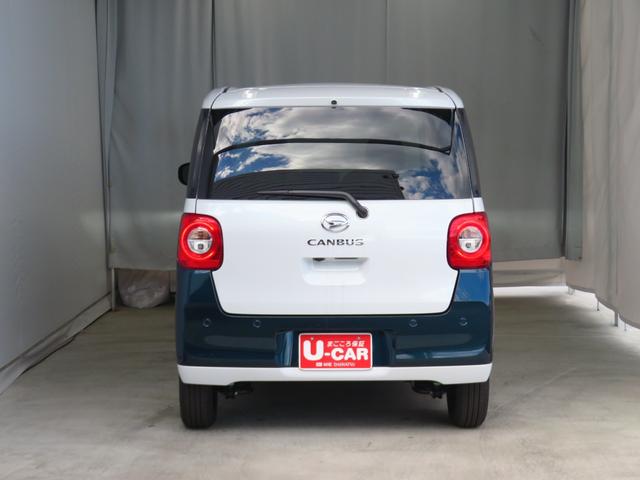 ムーヴキャンバスストライプスＧ　　届出済未使用車　キーフリー　１年間無料保証アイドルストップ　Ｂカメラ　プッシュスタート　運転席・助手席シートヒーター　ワンオーナー　ＬＥＤライト　元試乗車　電動パーキングブレーキ　コーナーセンサー　両側パワースライドドア　オートエアコン（三重県）の中古車