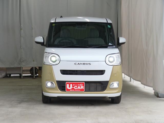 ムーヴキャンバスストライプスG 運転席・助手席シートヒーター 1年間無料保証アイドルストップ Bカメラ セキュリティアラーム プッシュスタート キーフリー ワンオーナー車 LEDライト 元試乗車 車線逸脱警報 電動パーキングブレーキ 両側パワースライドドア コーナーセンサー(三重県)の中古車