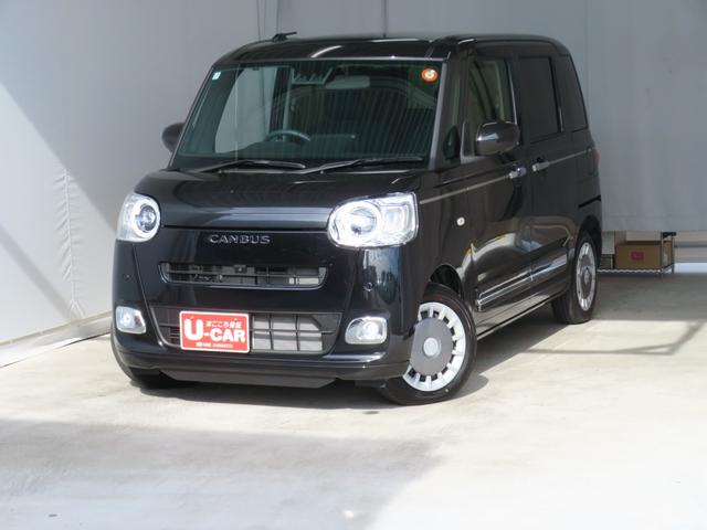 ムーヴキャンバスセオリーＧターボ　　　電動パーキングブレーキ　１年間無料保証衝突回避支援ブレーキ機能　ＬＥＤヘッドライト　電動格納ドアミラー　パノラマカメラ　両側パワースライドドア　コーナーセンサー　運転席・助手席シートヒーター　キーフリー　オートエアコン　パワーウィンドウ（三重県）の中古車