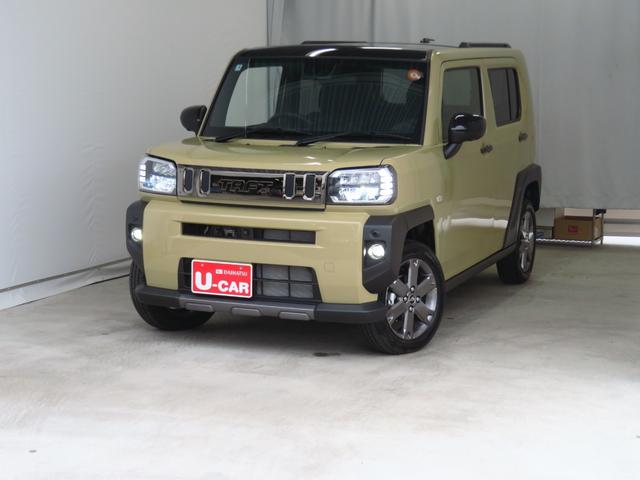 タフトGターボ ダーククロムベンチャー キーフリー 1年間無料保証車線逸脱警報装置 衝突回避支援ブレーキ 運転席・助手席シートヒーター 電動格納ドアミラー LEDヘッドライト ムーンルーフ Aストップ パノラマカメラ 電動パーキングブレーキ コーナーセンサー(三重県)の中古車