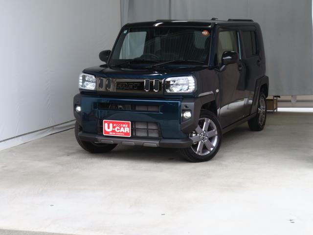 タフトGターボ ダーククロムベンチャー キーフリー 1年間無料保証車線逸脱警報装置 衝突回避支援ブレーキ 運転席・助手席シートヒーター 電動格納ドアミラー LEDヘッド ムーンルーフ Aストップ バックカメラ 電動パーキングブレーキ コーナーセンサー オートエアコン(三重県)の中古車