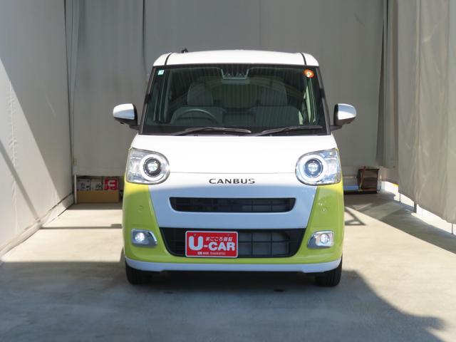 ムーヴキャンバスストライプスG 届出済未使用車 キーフリー 1年間無料保証BLUETOOTH アイドルストップ フルセグ USBポート Sヒーター ワンオーナー車 9型ディスプレイオーディオ パノラマカメラ 電動パーキングブレーキ 両側パワースライドドア コーナーセンサー(三重県)の中古車