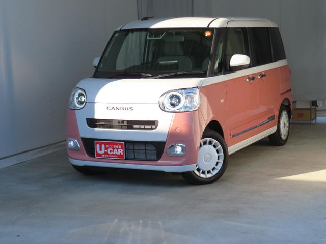 ムーヴキャンバスストライプスG 届出済未使用車 キーフリー 1年間無料保証BLUETOOTH フルセグ USBポート Sヒーター ワンオーナー 電動パーキングブレーキ パノラマカメラ 両側パワースライドドア 9型ディスプレイオーディオ コーナーセンサー オートエアコン(三重県)の中古車