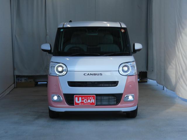 ムーヴキャンバスストライプスG 届出済未使用車 キーフリー 1年間無料保証BLUETOOTH フルセグ USBポート Sヒーター ワンオーナー 電動パーキングブレーキ パノラマカメラ 両側パワースライドドア 9型ディスプレイオーディオ コーナーセンサー オートエアコン(三重県)の中古車