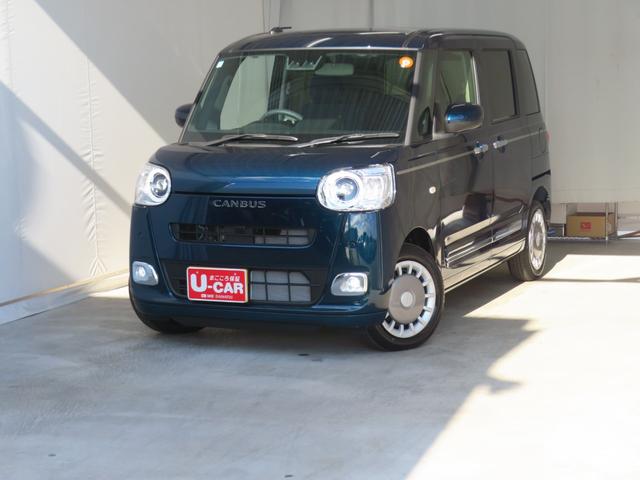 ムーヴキャンバスセオリーＧターボ　届出済未使用車　キーフリー　１年間無料保証衝突回避支援ブレーキ機能　バックカメラ　Ｗパワスラ　　ＬＥＤヘッドライト　電動格納ドアミラー　元試乗車　電動パーキングブレーキ　コーナーセンサー　運転席・助手席シートヒーター　オートエアコン（三重県）の中古車