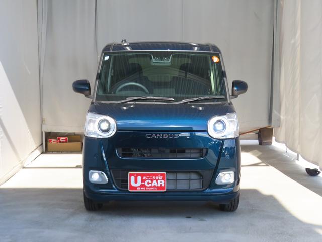 ムーヴキャンバスセオリーＧターボ　届出済未使用車　キーフリー　１年間無料保証衝突回避支援ブレーキ機能　バックカメラ　Ｗパワスラ　　ＬＥＤヘッドライト　電動格納ドアミラー　元試乗車　電動パーキングブレーキ　コーナーセンサー　運転席・助手席シートヒーター　オートエアコン（三重県）の中古車