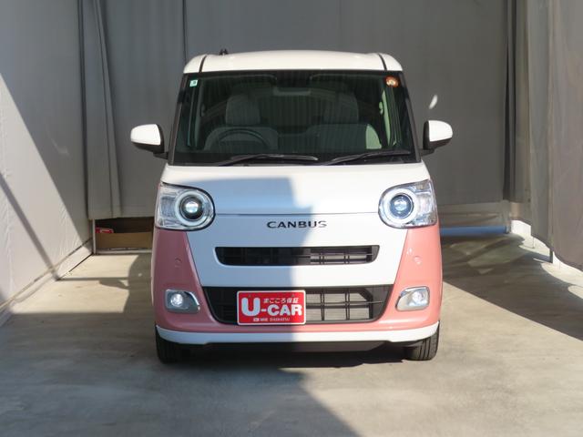 ムーヴキャンバスストライプスＧ　運転席・助手席シートヒーター　１年間無料保証アイドルストップ　Ｂカメラ　プッシュスタート　キーフリーキー　ワンオーナー車　ＬＥＤライト　元試乗車　車線逸脱警報　電動パーキングブレーキ　オートエアコン　コーナーセンサー　両側パワースライドドア（三重県）の中古車