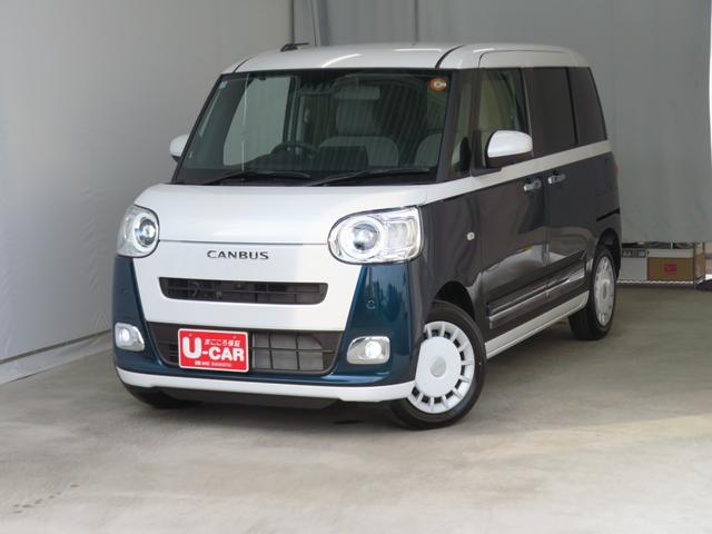 ムーヴキャンバスストライプスＧターボ　電動パーキングブレーキ　１年間無料保証１オーナー　運転席・助手席シートヒーター　左右オートスライド　ＬＥＤヘッドライト　コーナーセンサー　元試乗車　ターボ車　記録簿　レーンキープ　ベンチシート　パノラマカメラ　キーフリー　オートエアコン（三重県）の中古車