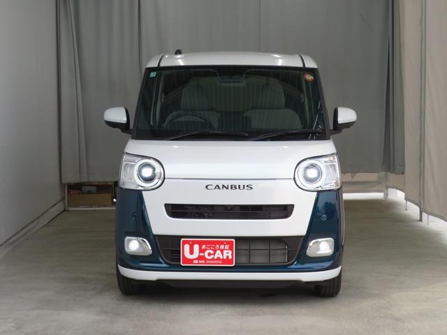 ムーヴキャンバスストライプスＧターボ　電動パーキングブレーキ　１年間無料保証１オーナー　運転席・助手席シートヒーター　左右オートスライド　ＬＥＤヘッドライト　コーナーセンサー　元試乗車　ターボ車　記録簿　レーンキープ　ベンチシート　パノラマカメラ　キーフリー　オートエアコン（三重県）の中古車