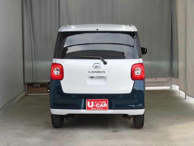 ムーヴキャンバスストライプスＧターボ　電動パーキングブレーキ　１年間無料保証１オーナー　運転席・助手席シートヒーター　左右オートスライド　ＬＥＤヘッドライト　コーナーセンサー　元試乗車　ターボ車　記録簿　レーンキープ　ベンチシート　パノラマカメラ　キーフリー　オートエアコン（三重県）の中古車