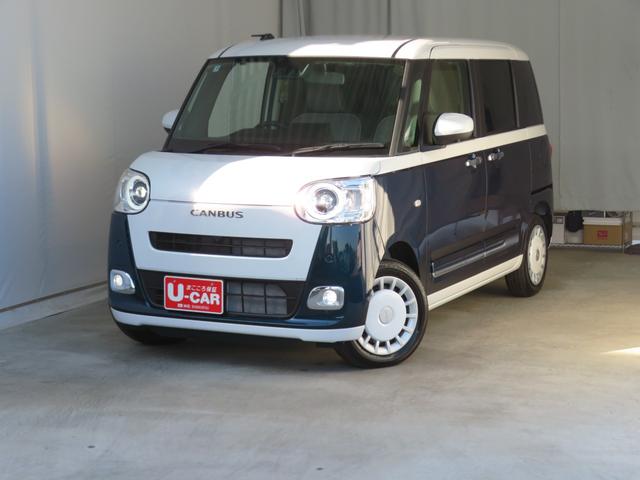 ムーヴキャンバスストライプスＧ　　届出済未使用車　キーフリー　１年間無料保証電動パーキングブレーキ　コーナーセンサー　車線逸脱　運転席助手席エアバッグ　試乗車ＵＰ　シートヒータ　衝突安全ボディ　ＬＥＤライト　ワンオーナー　ベンチシート　パノラマカメラ　両側パワースライドドア（三重県）の中古車