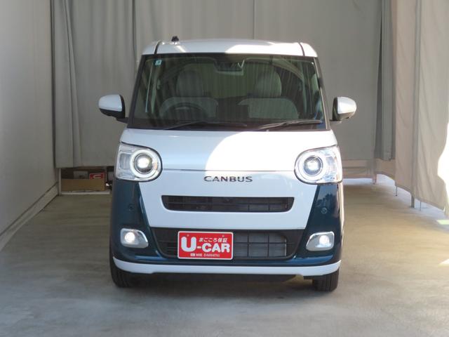 ムーヴキャンバスストライプスＧ　　届出済未使用車　キーフリー　１年間無料保証電動パーキングブレーキ　コーナーセンサー　車線逸脱　運転席助手席エアバッグ　試乗車ＵＰ　シートヒータ　衝突安全ボディ　ＬＥＤライト　ワンオーナー　ベンチシート　パノラマカメラ　両側パワースライドドア（三重県）の中古車