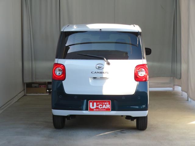 ムーヴキャンバスストライプスＧ　　届出済未使用車　キーフリー　１年間無料保証電動パーキングブレーキ　コーナーセンサー　車線逸脱　運転席助手席エアバッグ　試乗車ＵＰ　シートヒータ　衝突安全ボディ　ＬＥＤライト　ワンオーナー　ベンチシート　パノラマカメラ　両側パワースライドドア（三重県）の中古車