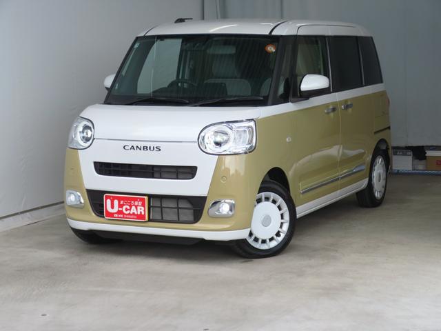 ムーヴキャンバスストライプスＧ　運転席・助手席シートヒーター　１年間無料保証コーナーセンサー　両側パワースライドドア　運転席助手席エアバッグ　試乗車ＵＰ　衝突安全ボディ　キーフリー　ＬＥＤライト　ワンオーナー　電動パーキングブレーキ　バックカメラ　オートエアコン（三重県）の中古車