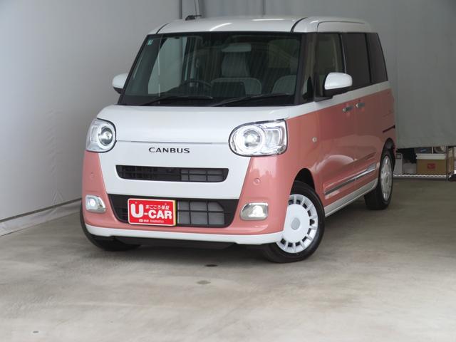 ムーヴキャンバスストライプスＧ　　届出済未使用車　キーフリー　１年間無料保証電動パーキングブレーキ　コーナーセンサ　パノラマカメラ　運転席・助手席シートヒーター　両側パワースライドドア　運転席助手席エアバッグ　試乗車ＵＰ　ＬＥＤライト　ワンオーナー　パワーウィンドウ（三重県）の中古車