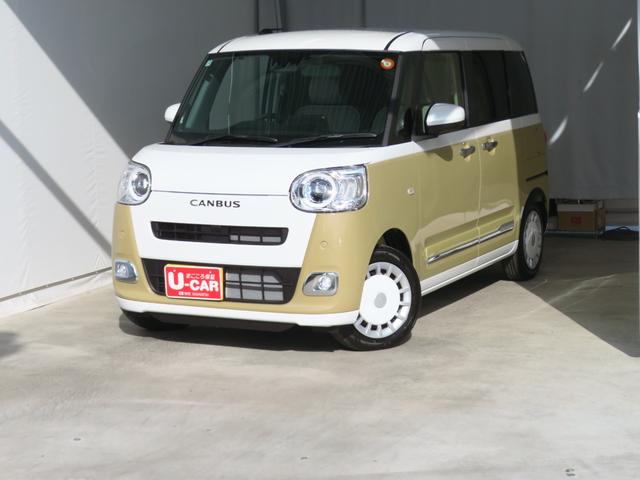 ムーヴキャンバスストライプスＧ　運転席・助手席シートヒーター　１年間無料保証電動パーキングブレーキ　コーナーセンサー　電動格納ミラー　Ｗパワースライドドア　前後誤発進抑制　セキュリティーアラーム　バックカメラ　試乗車ＵＰ　プッシュスタート　車線逸脱警告　オートエアコン（三重県）の中古車