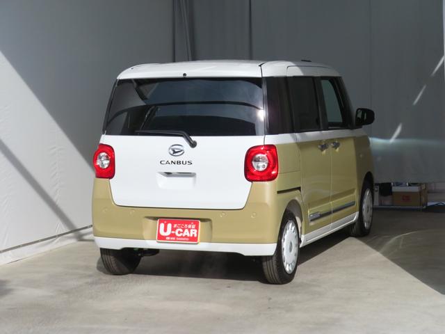 ムーヴキャンバスストライプスＧ　運転席・助手席シートヒーター　１年間無料保証電動パーキングブレーキ　コーナーセンサー　電動格納ミラー　Ｗパワースライドドア　前後誤発進抑制　セキュリティーアラーム　バックカメラ　試乗車ＵＰ　プッシュスタート　車線逸脱警告　オートエアコン（三重県）の中古車