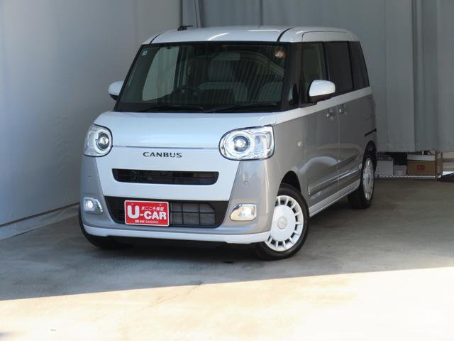 ムーヴキャンバスストライプスＧターボ　両側パワースライドドア　１年間無料保証衝突回避支援装置　コーナーセンサー　電動パーキングブレーキ　運転席・助手席シートヒーター　デモカーＵＰ　プッシュスタート　キーフリー　ワンオーナー　パノラマカメラ　オートエアコン　ＬＥＤヘッドライト（三重県）の中古車