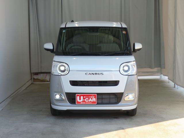 ムーヴキャンバスストライプスＧターボ　両側パワースライドドア　１年間無料保証衝突回避支援装置　コーナーセンサー　電動パーキングブレーキ　運転席・助手席シートヒーター　デモカーＵＰ　プッシュスタート　キーフリー　ワンオーナー　パノラマカメラ　オートエアコン　ＬＥＤヘッドライト（三重県）の中古車