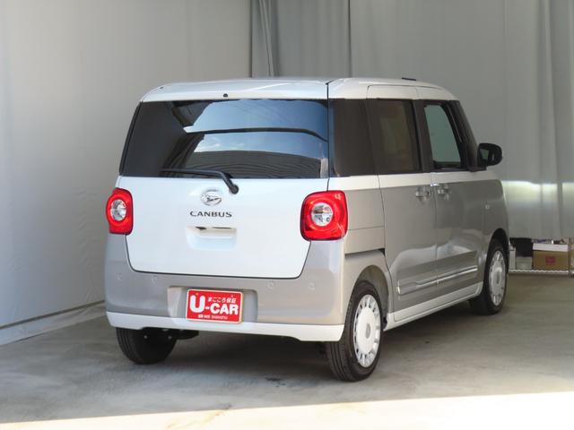 ムーヴキャンバスストライプスＧターボ　両側パワースライドドア　１年間無料保証衝突回避支援装置　コーナーセンサー　電動パーキングブレーキ　運転席・助手席シートヒーター　デモカーＵＰ　プッシュスタート　キーフリー　ワンオーナー　パノラマカメラ　オートエアコン　ＬＥＤヘッドライト（三重県）の中古車