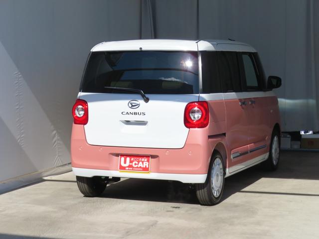 ムーヴキャンバスストライプスＧ　届出済未使用車　１年間無料保証電動パーキングブレーキ　コーナーセンサー　パノラマカメラ　Ｗパワースライドドア　前後誤発進抑制　点検記録簿　試乗車ＵＰ　プッシュスタート　キーフリー　オートエアコン　運転席・助手席シートヒーター（三重県）の中古車