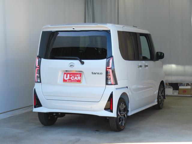 タントカスタムX 届出済未使用車 パワーウィンドウ 1年間無料保証電動パーキングブレーキ コーナーセンサー オートエアコン バックカメラ 1オーナー 展示車 両側パワースライドドア 運転席・助手席シートヒーター キーフリー 電動格納ミラー LEDヘッドライト(三重県)の中古車