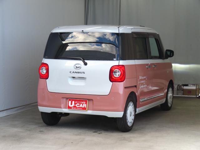 ムーヴキャンバスストライプスＧ　運転席・助手席シートヒーター　１年間無料保証電動パーキングブレーキ　コーナーセンサー　元ディーラー代車　オートエアコン　Ｗパワースライドドア　前後誤発進抑制　セキュリティーアラーム　パノラマカメラプッシュスタート　車線逸脱警告（三重県）の中古車