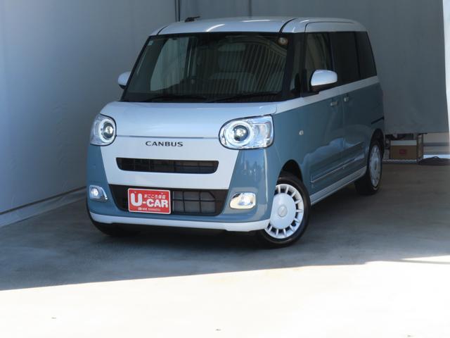 ムーヴキャンバスストライプスＧ　運転席・助手席シートヒーター　１年間無料保証電動パーキングブレーキ　コーナーセンサー　電動格納ミラー　　試乗車ＵＰ　ワンオーナー　キーフリー　衝突安全ボディ　バックカメラ　両側パワースライドドア　オートエアコン　ＬＥＤヘッドライト（三重県）の中古車