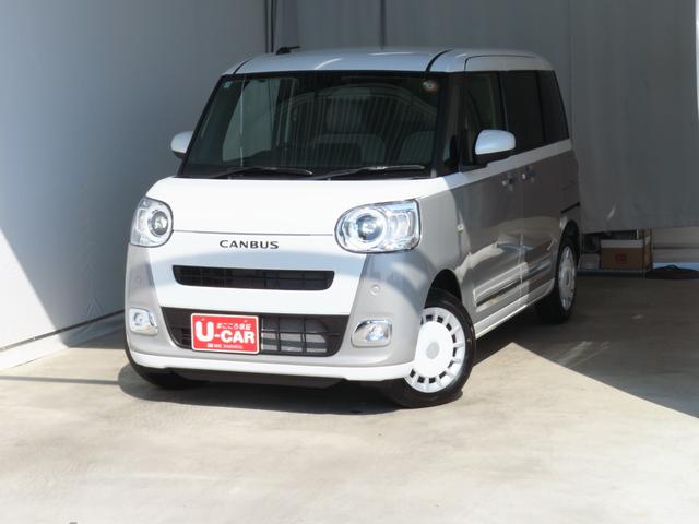 ムーヴキャンバスストライプスＧ　運転席・助手席シートヒーター　１年間無料保証電動パーキングブレーキ　コーナーセンサー　元ディーラー代車　ワンオーナー　キーフリー　衝突安全ボディ　ＬＥＤヘッドライト　バックカメラ　オートエアコン　両側パワースライドドア　オートエアコン（三重県）の中古車