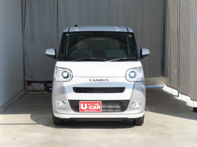 ムーヴキャンバスストライプスＧ　運転席・助手席シートヒーター　１年間無料保証電動パーキングブレーキ　コーナーセンサー　元ディーラー代車　ワンオーナー　キーフリー　衝突安全ボディ　ＬＥＤヘッドライト　バックカメラ　オートエアコン　両側パワースライドドア　オートエアコン（三重県）の中古車